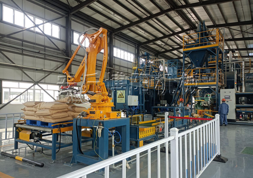 澆注料全自動(dòng)包裝設(shè)備配套自動(dòng)碼垛機(jī)械手的工作流程是什么？